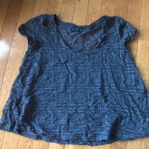 Wm XS Lace Flare T-Shirt - Dk Brn/Gry - Am Eagle